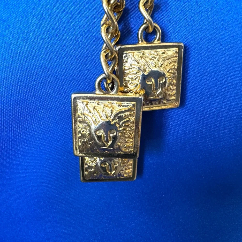 Anne Klein Black Leather Belt with Gold Lion Charms